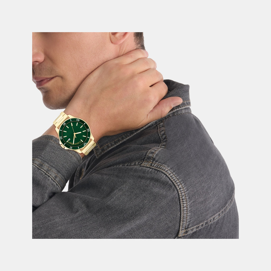 Aqueous Men Quartz Green Dial Analog Stainless Steel Watch 25200383