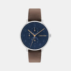 Ck Stun Unisex Quartz Blue Dial Multi-Function Leather Watch 25200406