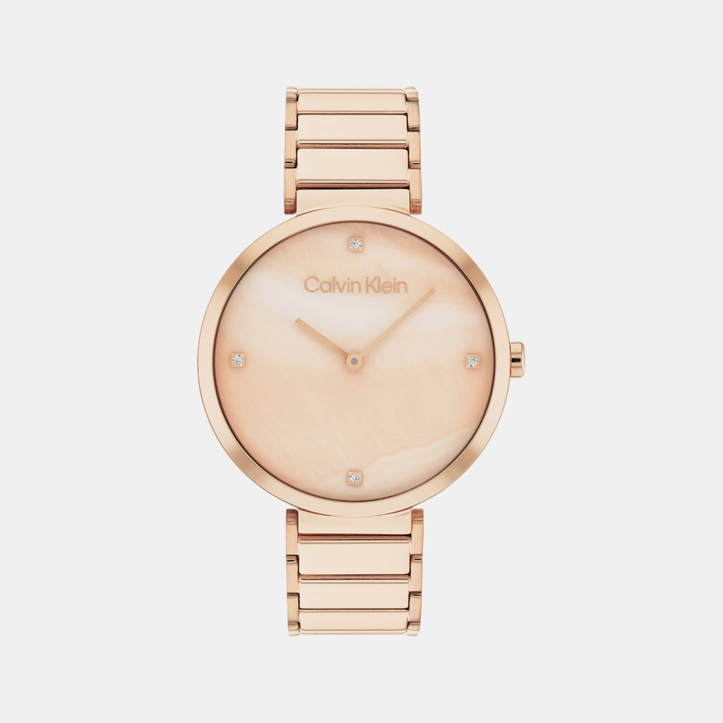 Minimalistic T-Bar Women Quartz Rose Gold Dial Analog Stainless Steel Watch 25200429