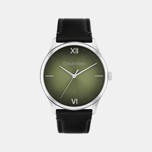 Men Analog Olive Green Leather Watch 25200454