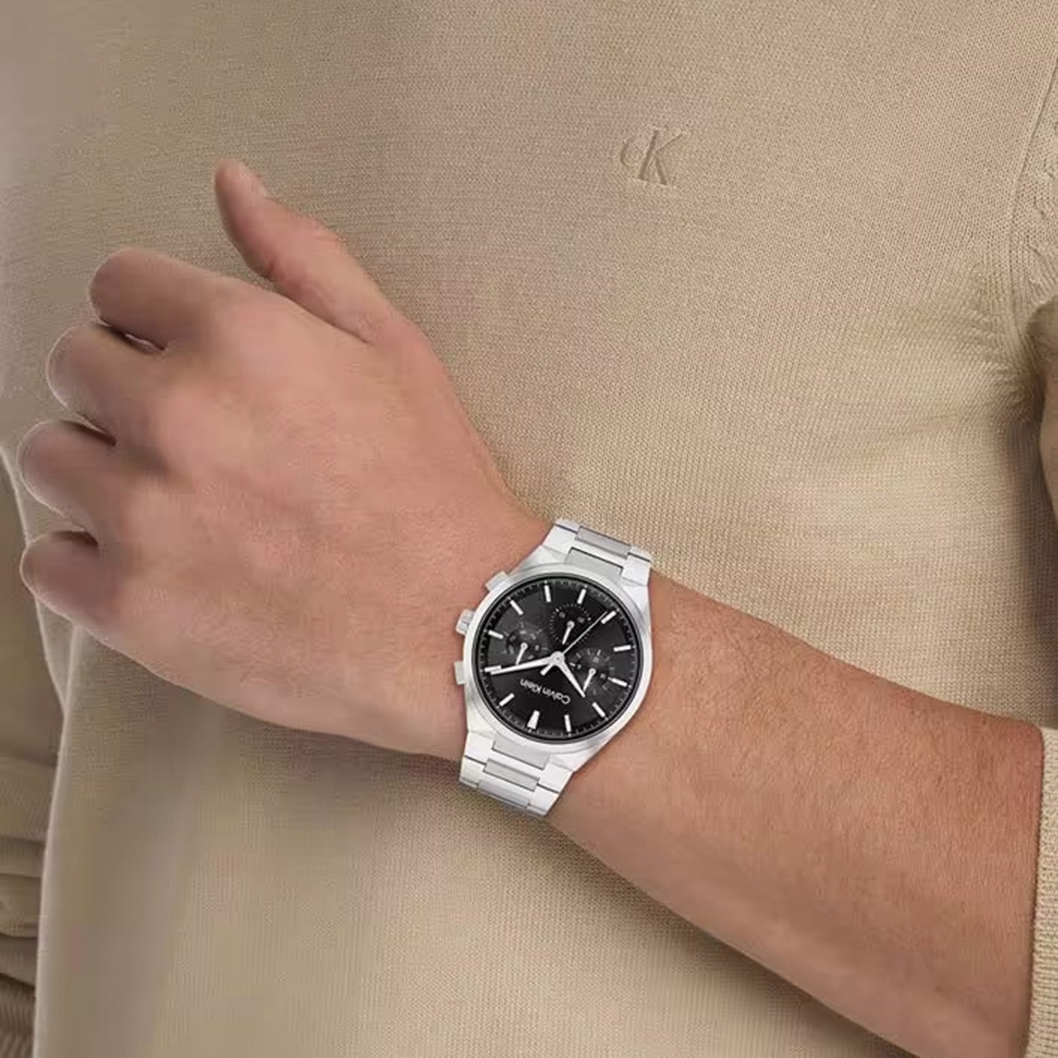 Distinguish Men Quartz Black Dial Chronograph Stainless Steel Watch 25200459