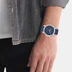 Ck Reset Men Quartz Blue Dial Analog Leather Watch 25200470