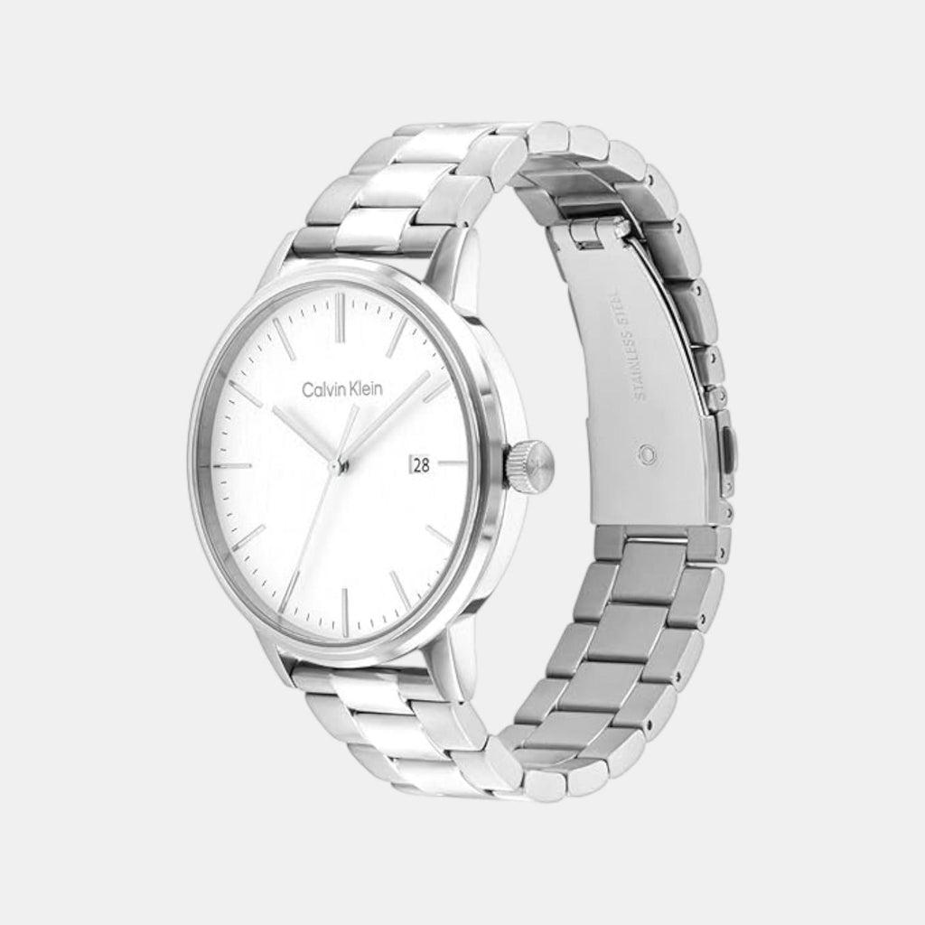 Linked Bracelet For Him Men Quartz White Dial Analog Stainless Steel Watch 25200477