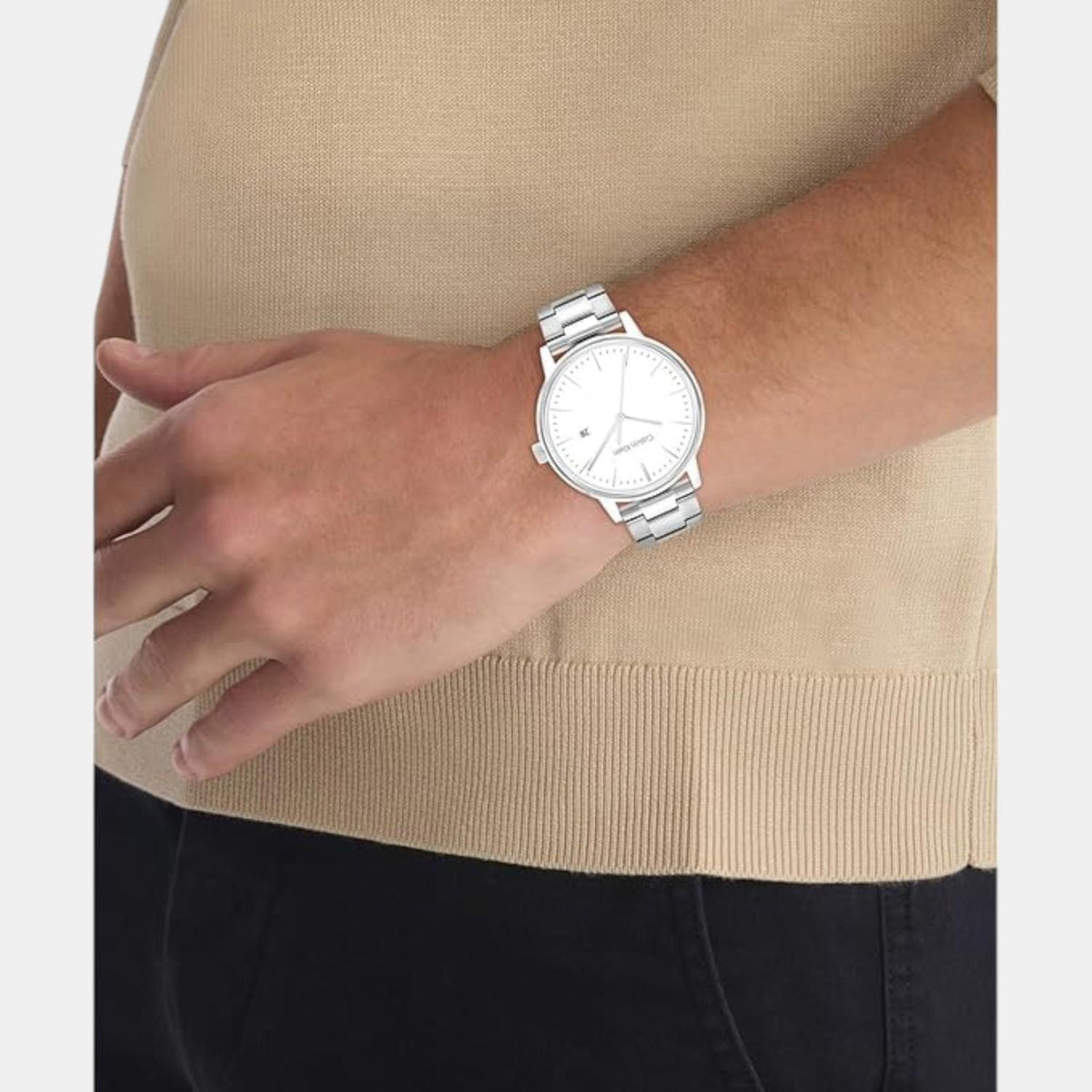 Linked Men Quartz White Dial Analog Stainless Steel Watch 25200477