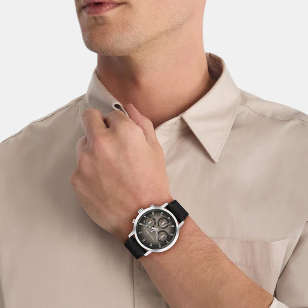 Gauge Men Quartz Dark Brown Dial Multi-Function Leather Watch 25200496