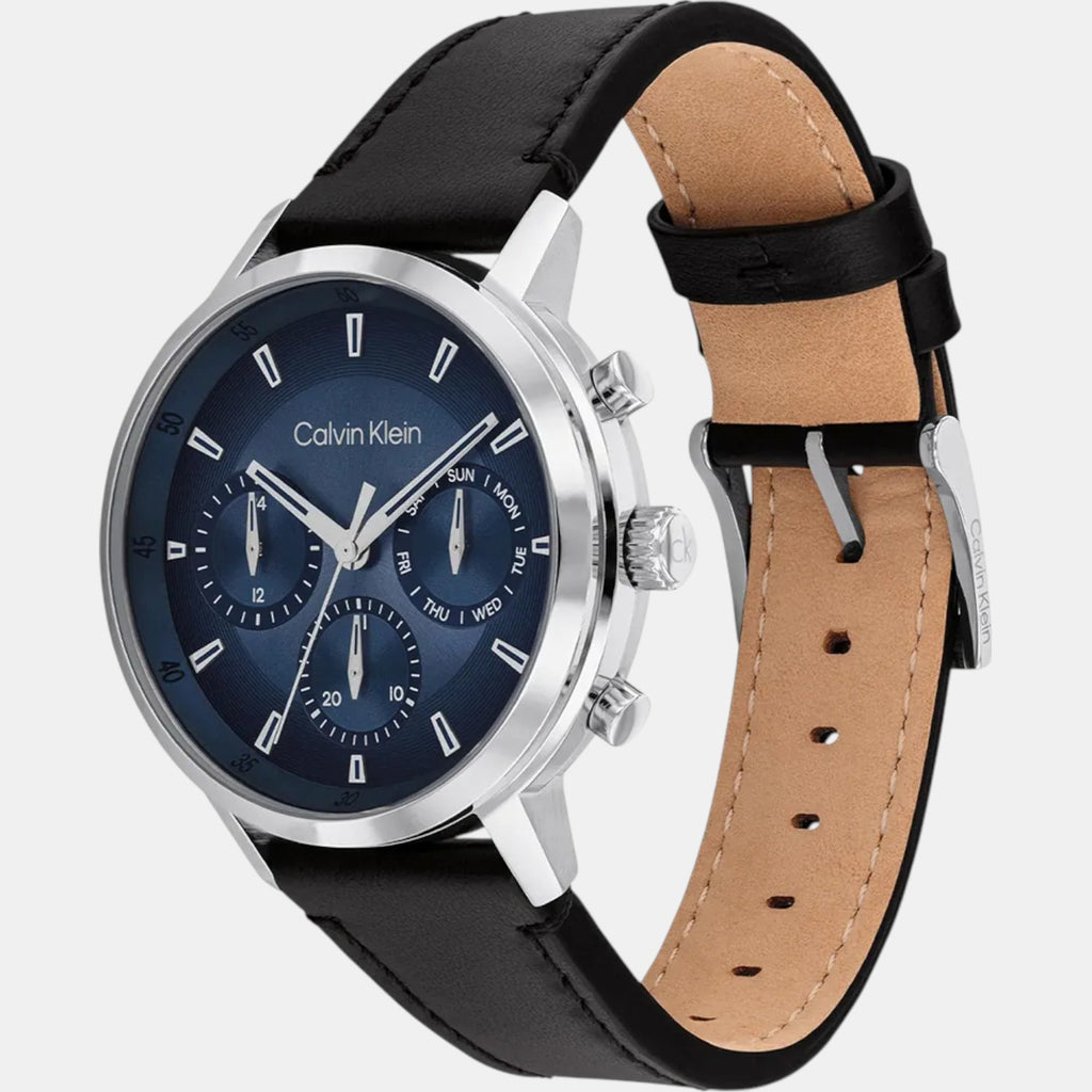 Gauge Men Quartz Blue Dial Multi-Function Leather Watch 25200497