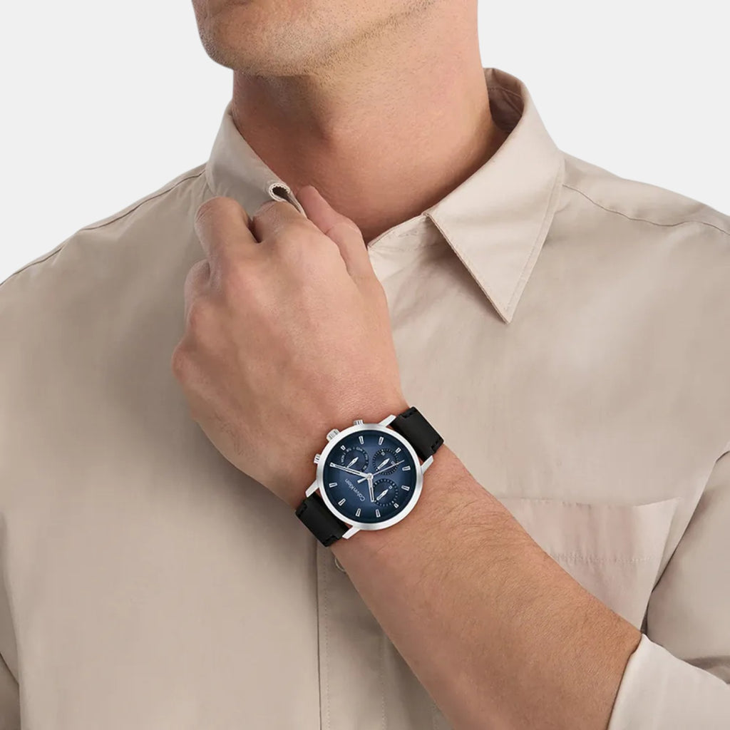 Gauge Men Quartz Blue Dial Multi-Function Leather Watch 25200497