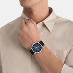 Gauge Men Quartz Blue Dial Multi-Function Leather Watch 25200497