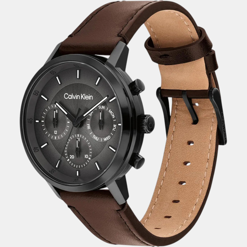 Gauge Men Quartz Grey Dial Multi-Function Leather Watch 25200498