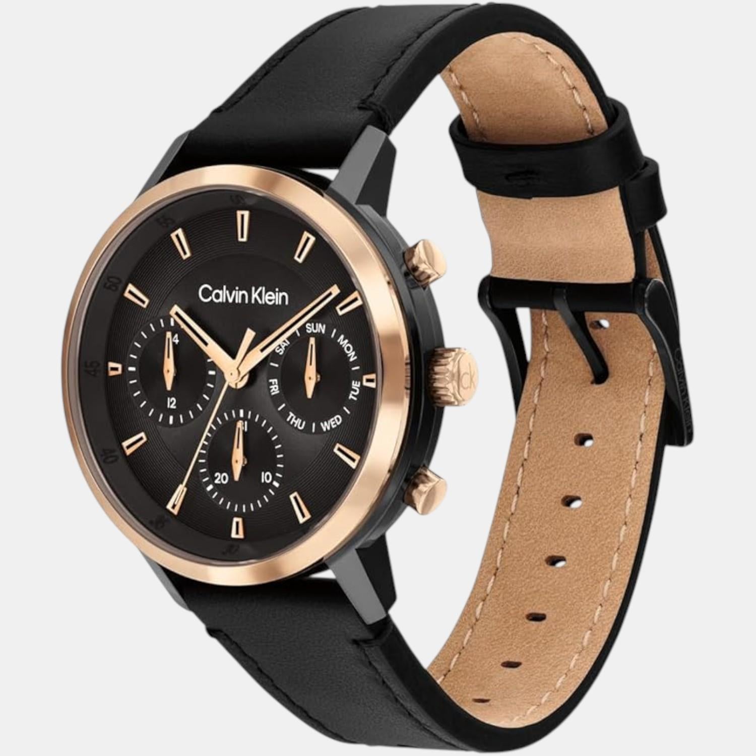 Gauge Men Quartz Black Dial Multi-Function Leather Watch 25200499