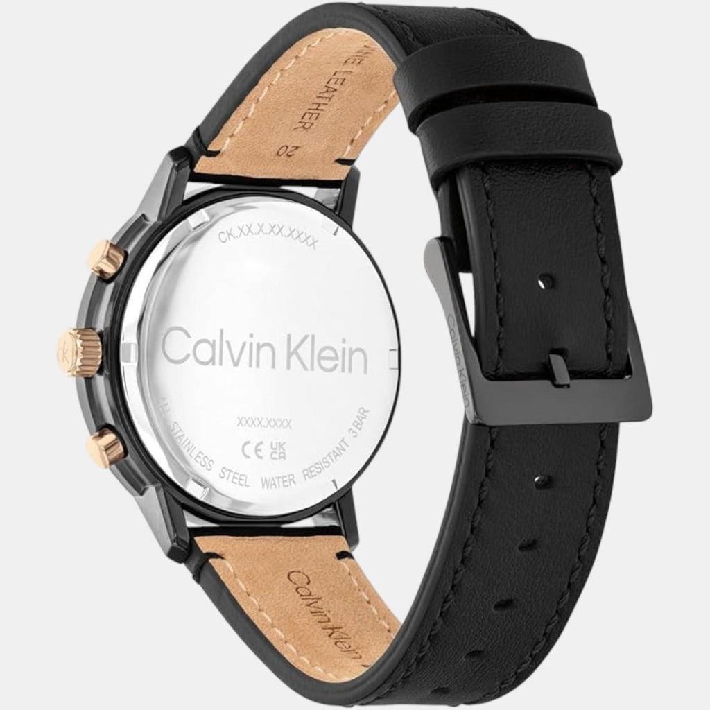 Gauge Men Quartz Black Dial Multi-Function Leather Watch 25200499