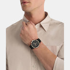 Gauge Men Quartz Black Dial Multi-Function Leather Watch 25200499