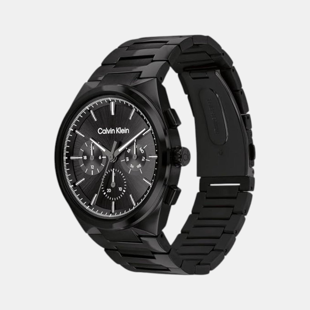 Distinguish Men Quartz Black Dial Multi-Function Stainless Steel Watch 25200505