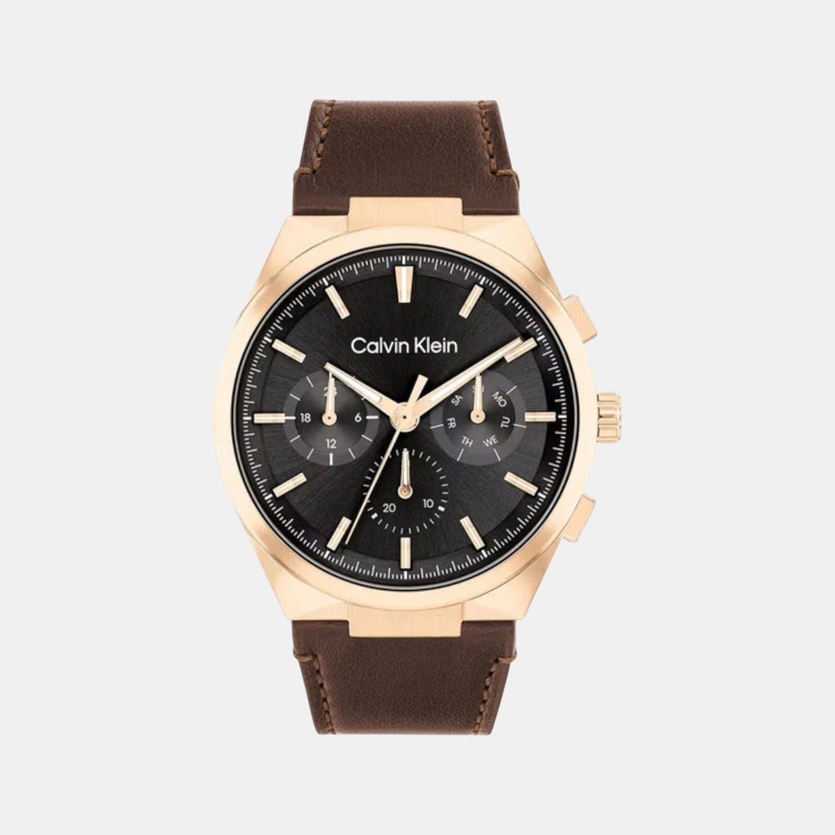 Distinguish Men Quartz Black Dial Multi-Function Leather Watch 25200507