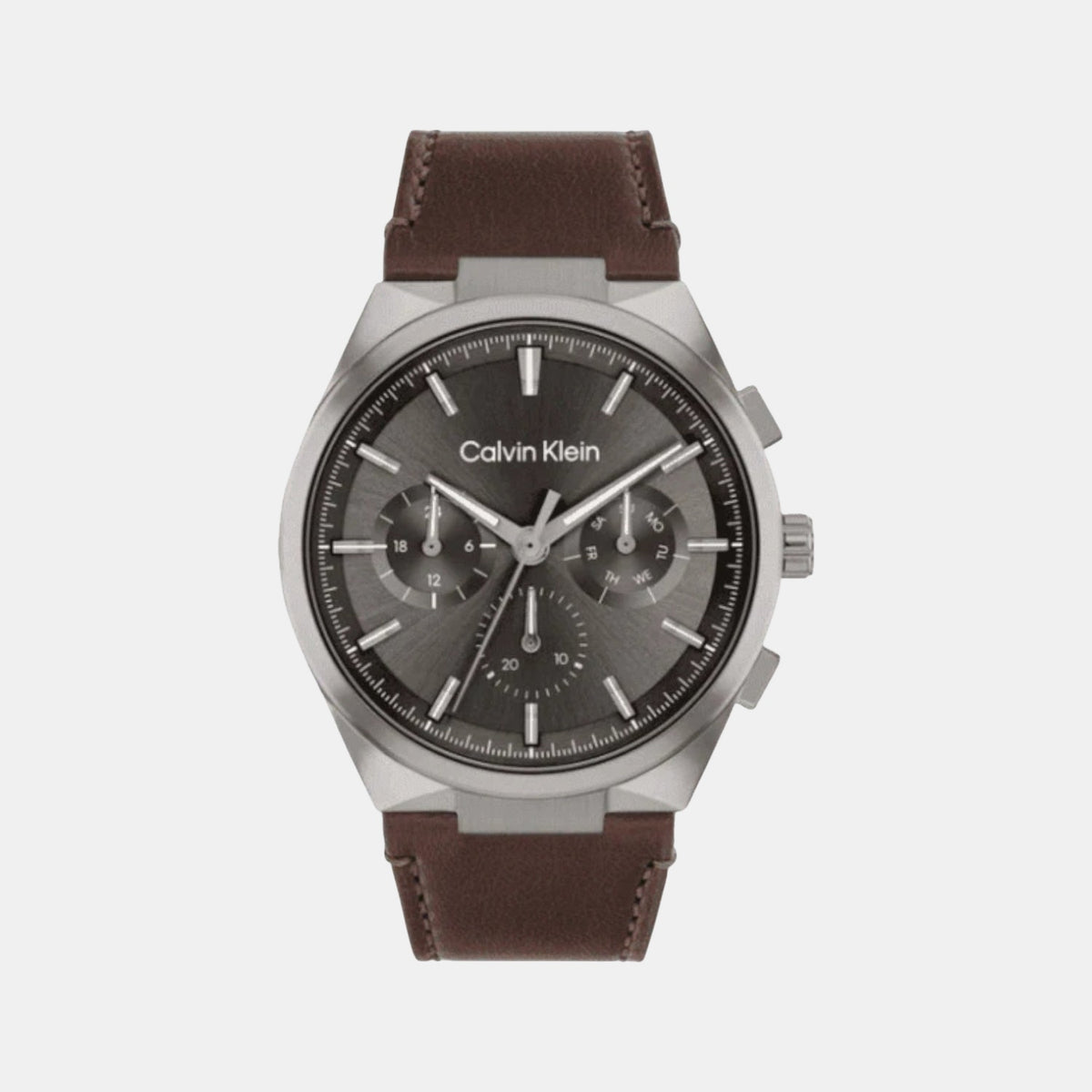 Distinguish Men Quartz Grey Dial Multi-Function Leather Watch 25200508