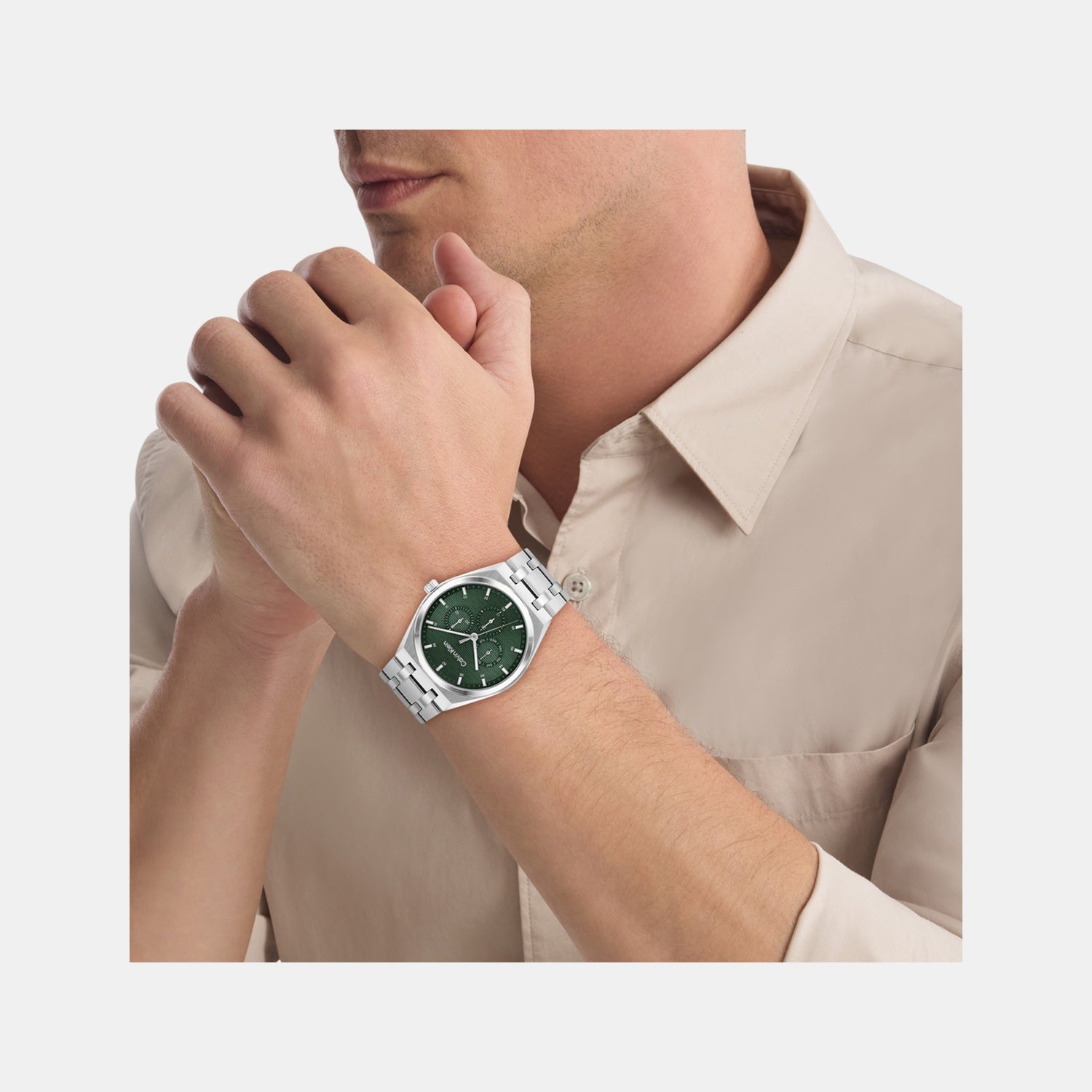 Ck Motion Men Quartz Green Dial Multi-Function Stainless Steel Watch 25200521