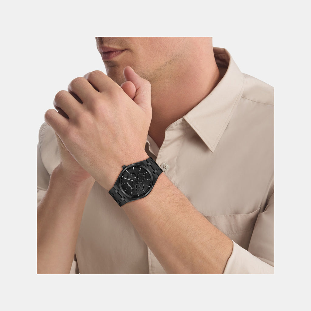 Ck Motion Men Quartz Black Dial Multi-Function Stainless Steel Watch 25200522