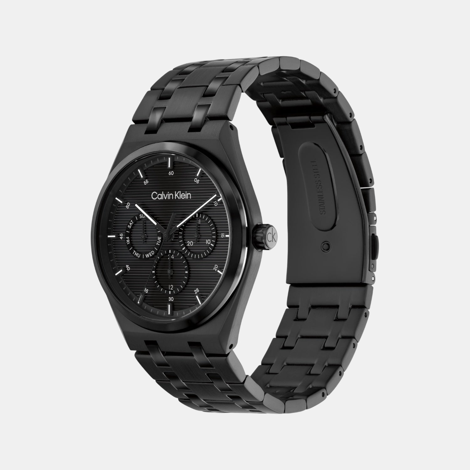 Ck Motion Men Quartz Black Dial Multi-Function Stainless Steel Watch 25200522