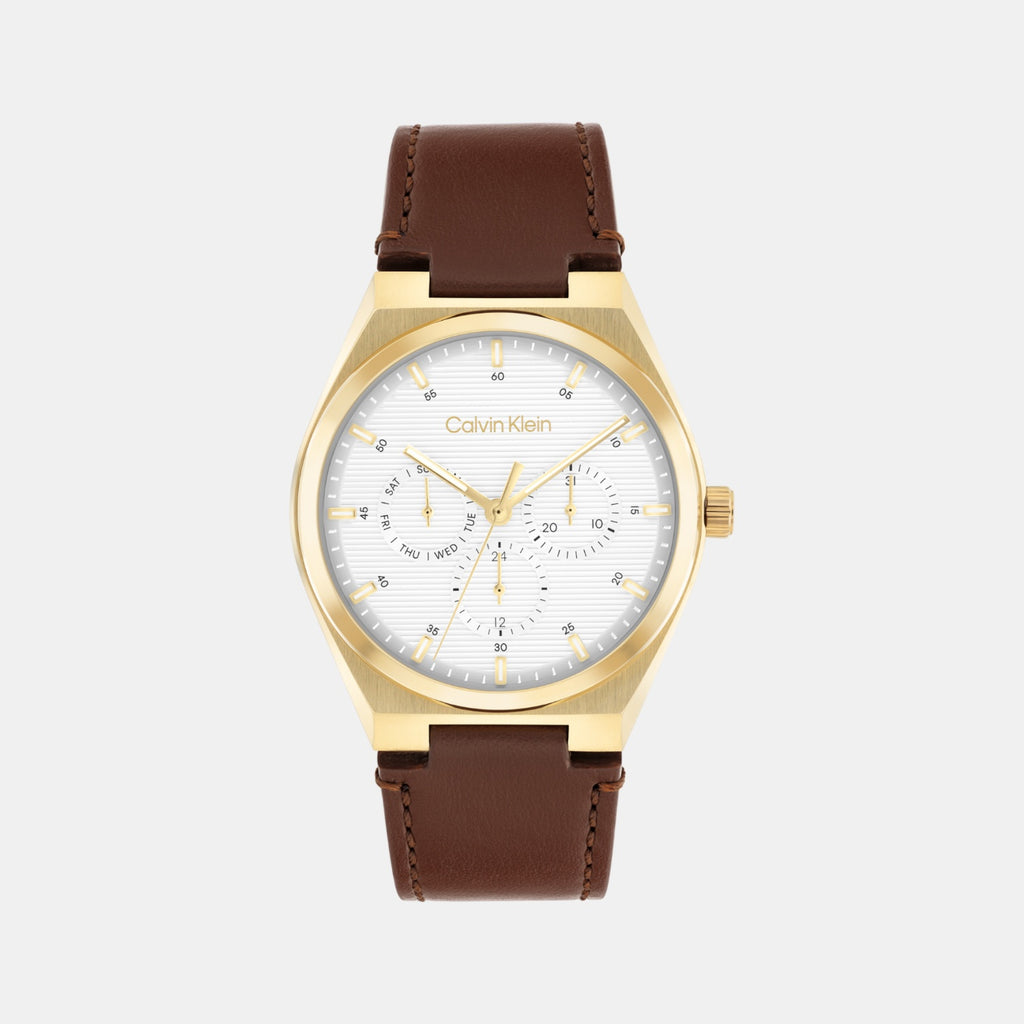 Ck Motion Men Quartz White Dial Multi-Function Leather Watch 25200523