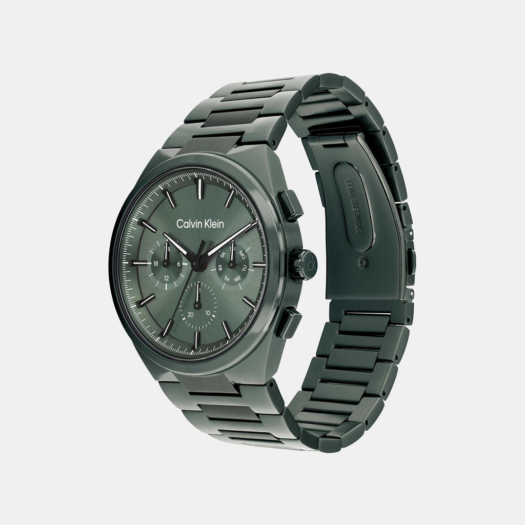 Distinguish Men Quartz Green Dial Multi-Function Stainless Steel Watch 25200535