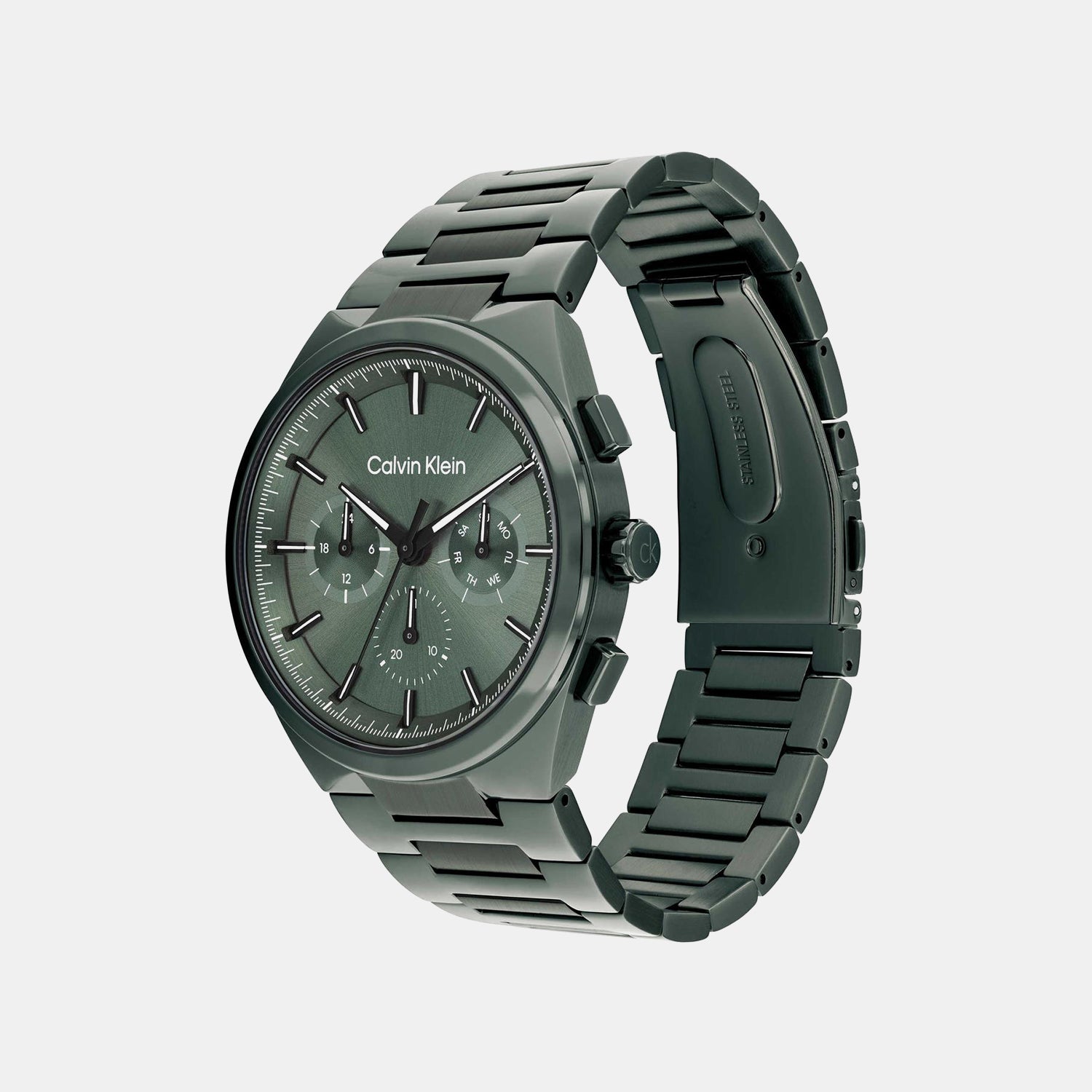 Distinguish Men Quartz Green Dial Multi-Function Stainless Steel Watch 25200535