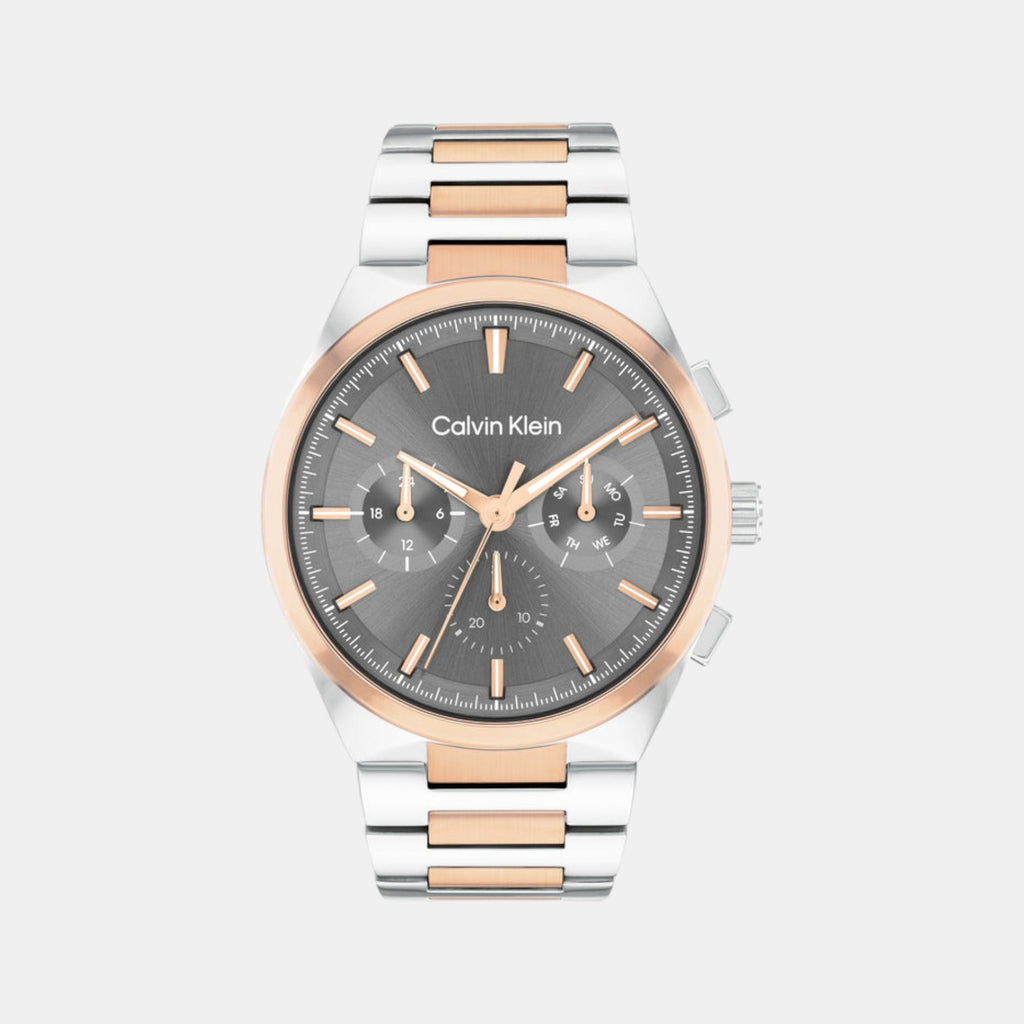 Distinguish Men Quartz Gunmetal Dial Multi-Function Stainless Steel Watch 25200536