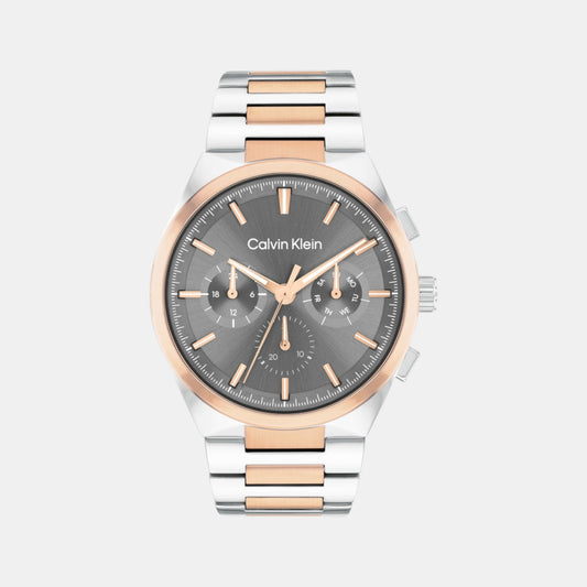 Distinguish Men Quartz Gunmetal Dial Multi-Function Stainless Steel Watch 25200536