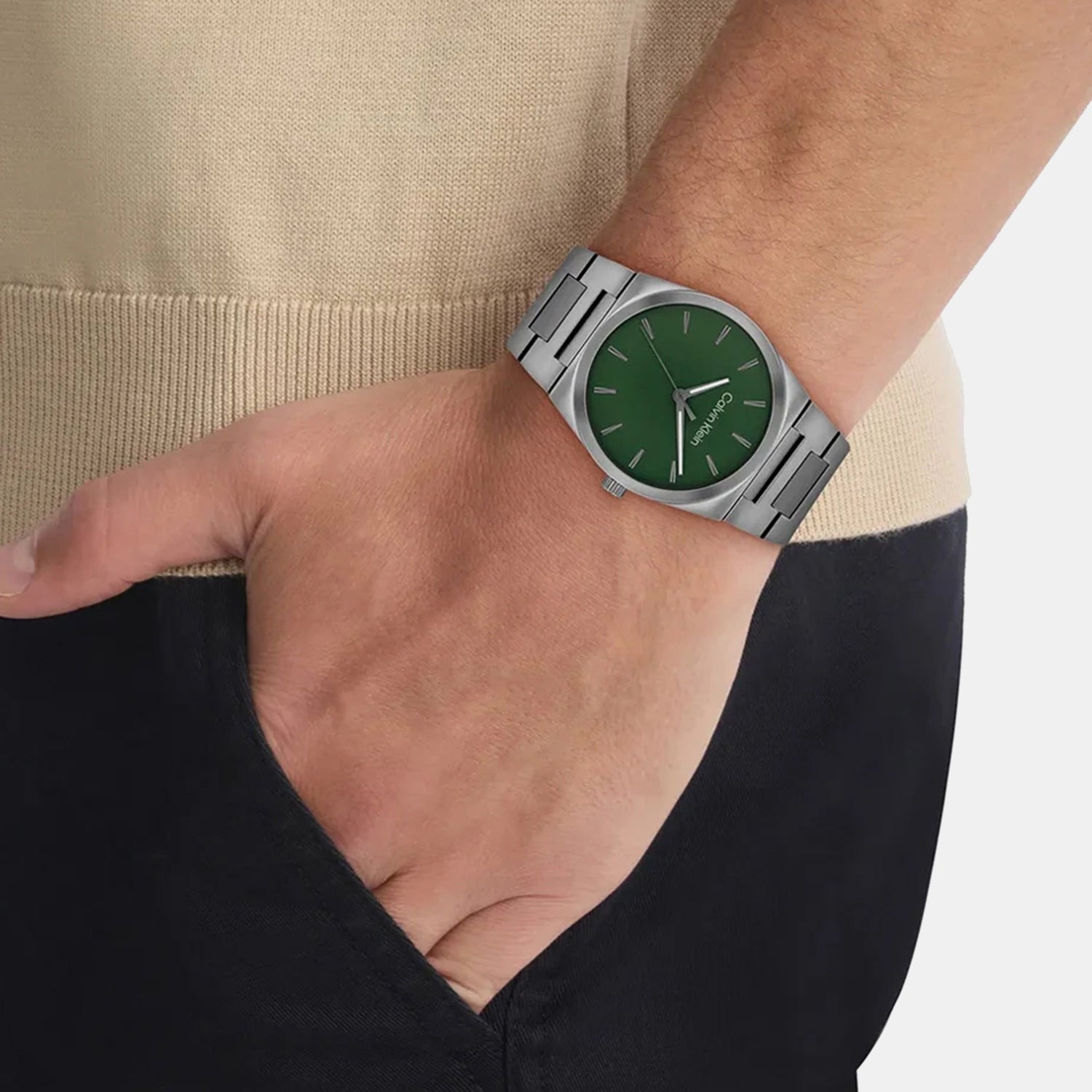 Ck Empower Men Quartz Green Dial Analog Stainless Steel Watch 25200545