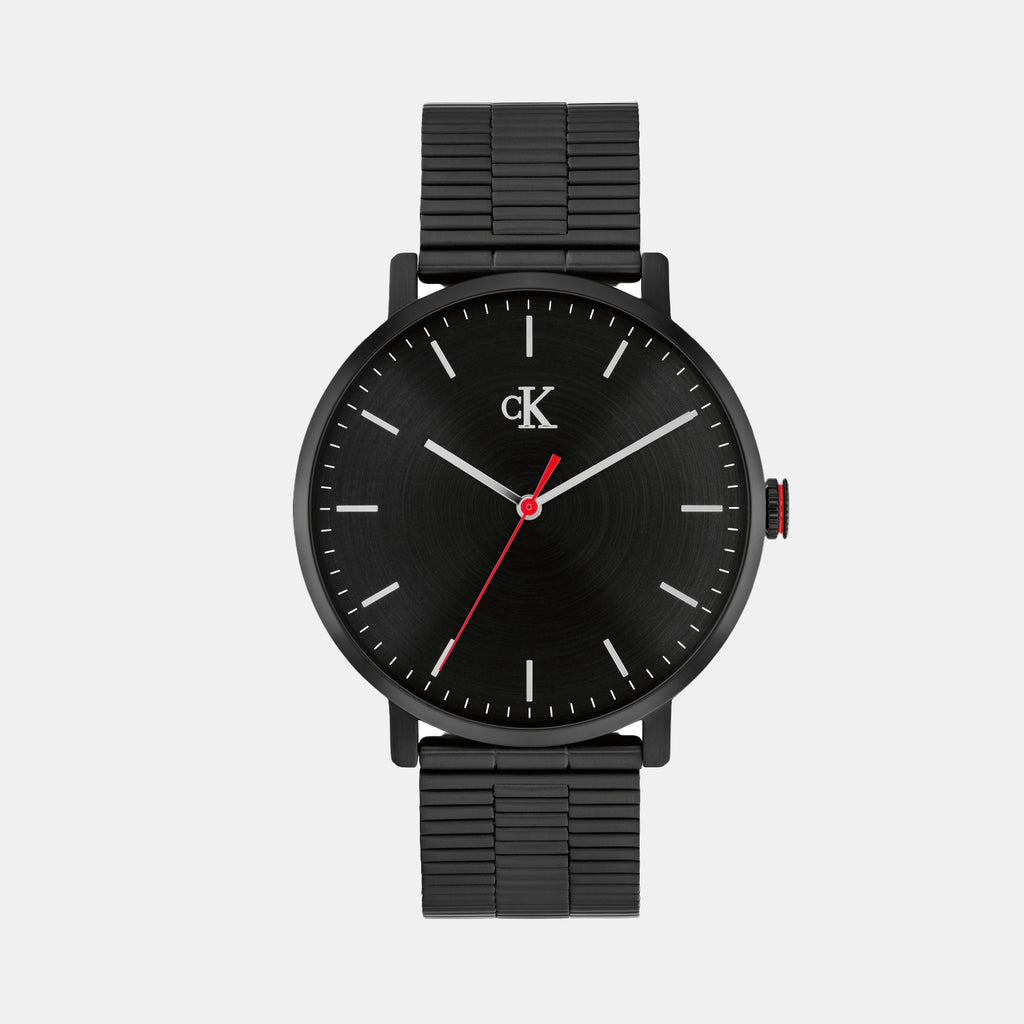 Men Quartz Black Dial Analog Stainless Steel Watch 25200550