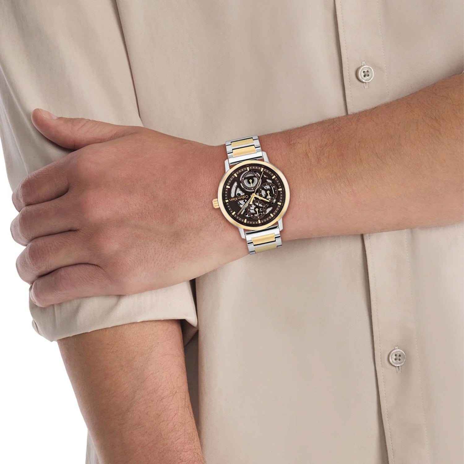 Gauge Men Quartz Brown Dial Multi-Function Stainless Steel Watch 25200564
