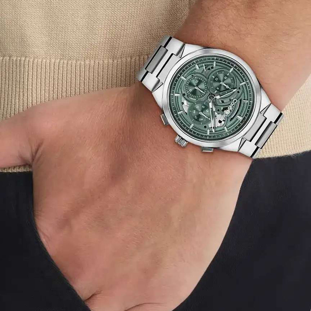 Men Quartz Green Dial Chronograph Stainless Steel Watch 25200572