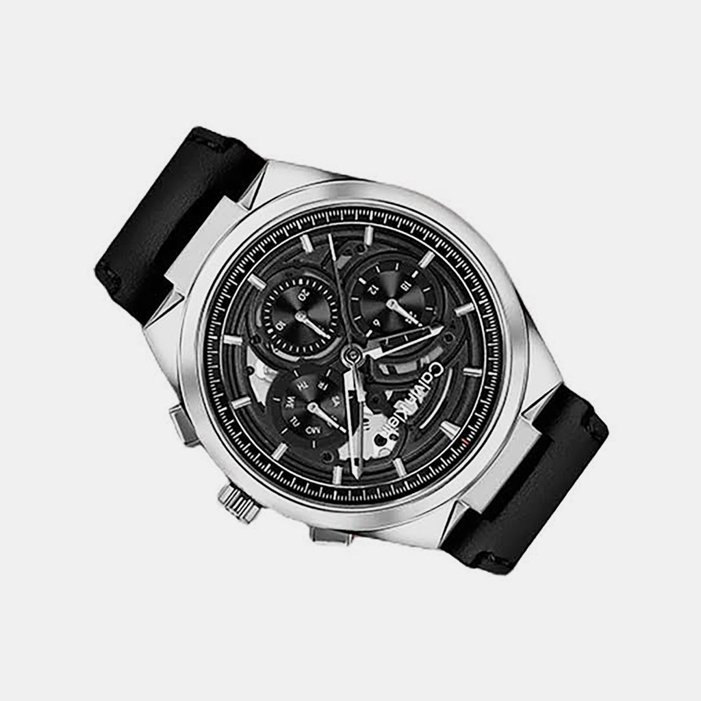 Men Quartz Black Dial Chronograph Leather Watch 25200575