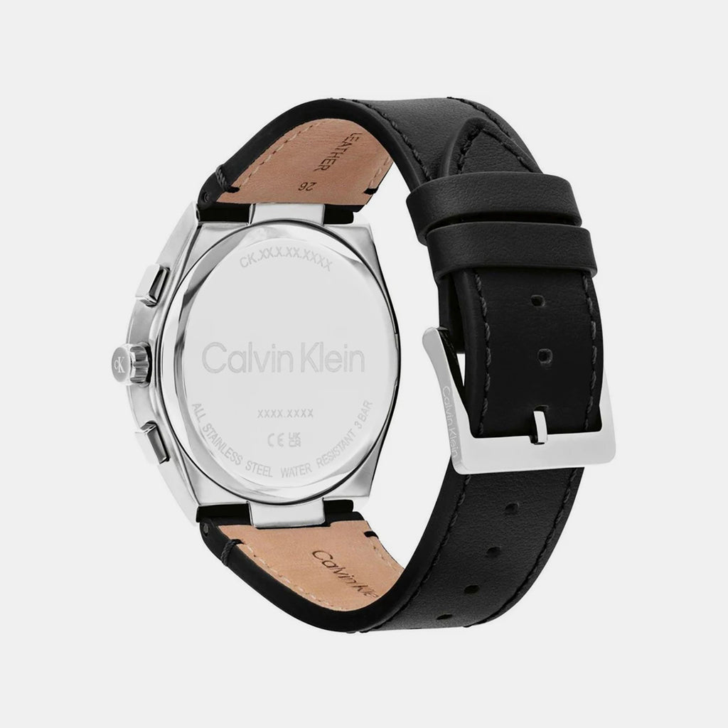 Men Quartz Black Dial Chronograph Leather Watch 25200575