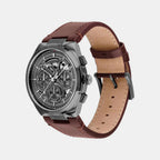 Men Quartz Grey Dial Chronograph Leather Watch 25200576