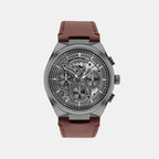 Men Quartz Grey Dial Chronograph Leather Watch 25200576