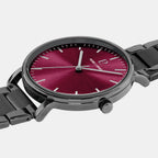 Essential Men Quartz Burgundy Dial Analog Stainless Steel Watch 252G459