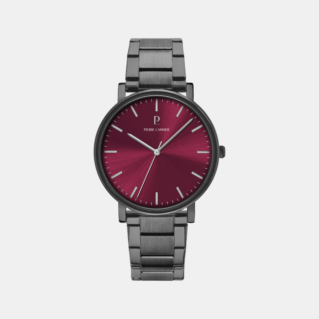Essential Men Quartz Burgundy Dial Analog Stainless Steel Watch 252G459