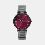 Essential Men Quartz Burgundy Dial Analog Stainless Steel Watch 252G459