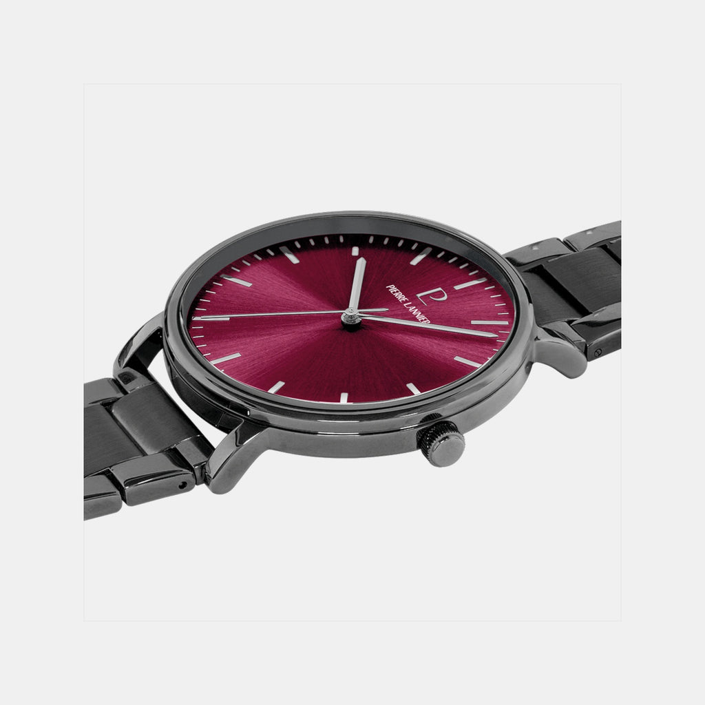 Essential Men Quartz Burgundy Dial Analog Stainless Steel Watch 252G459