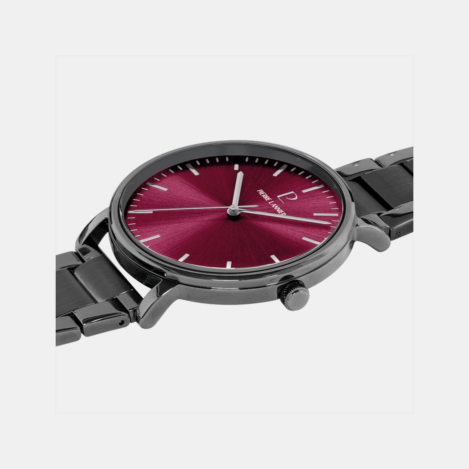 Essential Men Quartz Burgundy Dial Analog Stainless Steel Watch 252G459