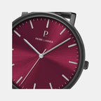 Essential Men Quartz Burgundy Dial Analog Stainless Steel Watch 252G459