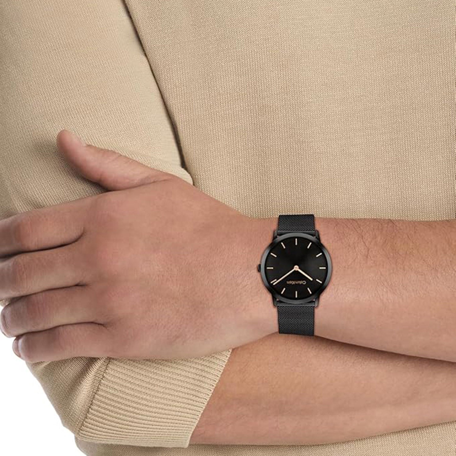 Exceptional Unisex Quartz Black Dial Analog Mesh Watch 25300002