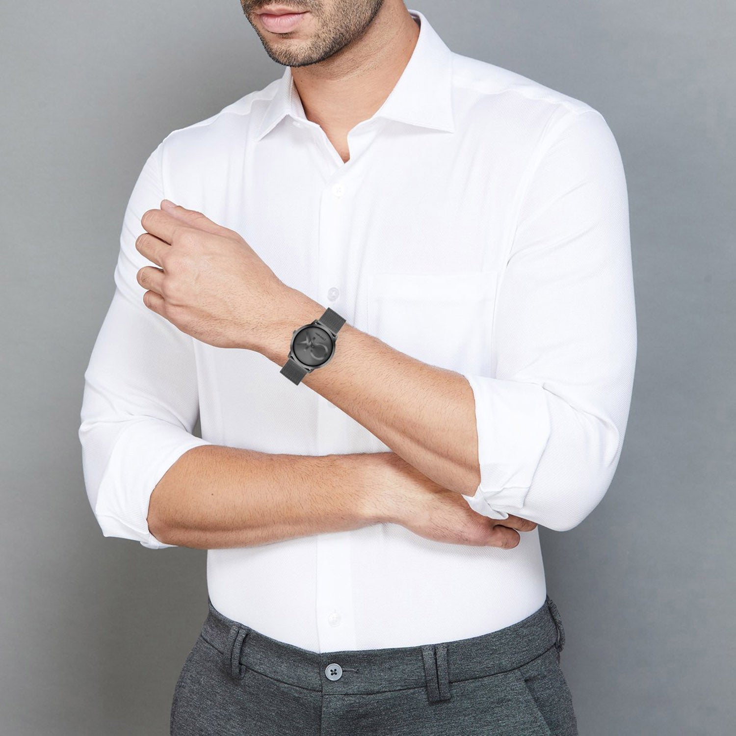 Intrigue Unisex Quartz Grey Dial Analog Mesh Watch 25300011