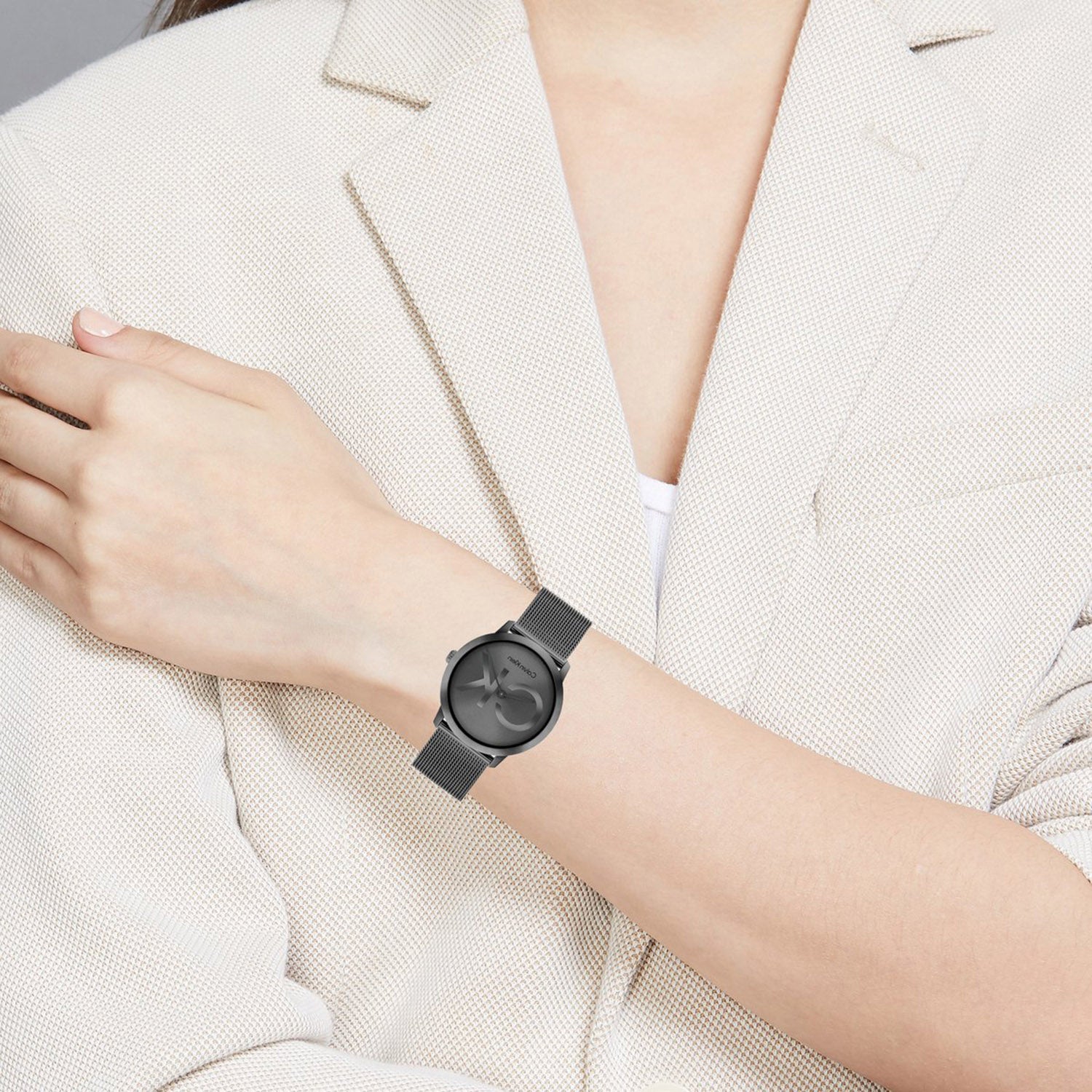 Intrigue Unisex Quartz Grey Dial Analog Mesh Watch 25300011