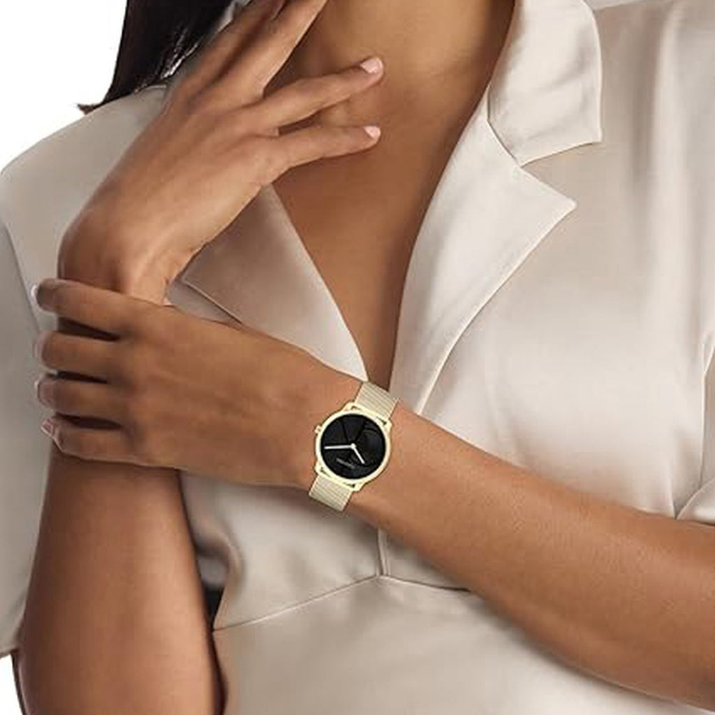 Ck Iconic Women Quartz Black Dial Analog Mesh Watch 25300016