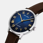 Interval Men Quartz Blue Dial Analog Leather Watch 255G164