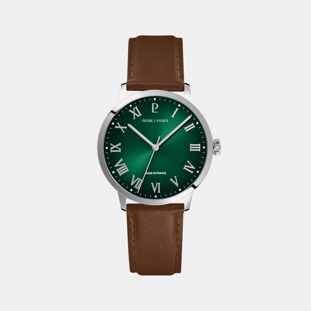 Interval Men Quartz Green Dial Analog Leather Watch 255G174