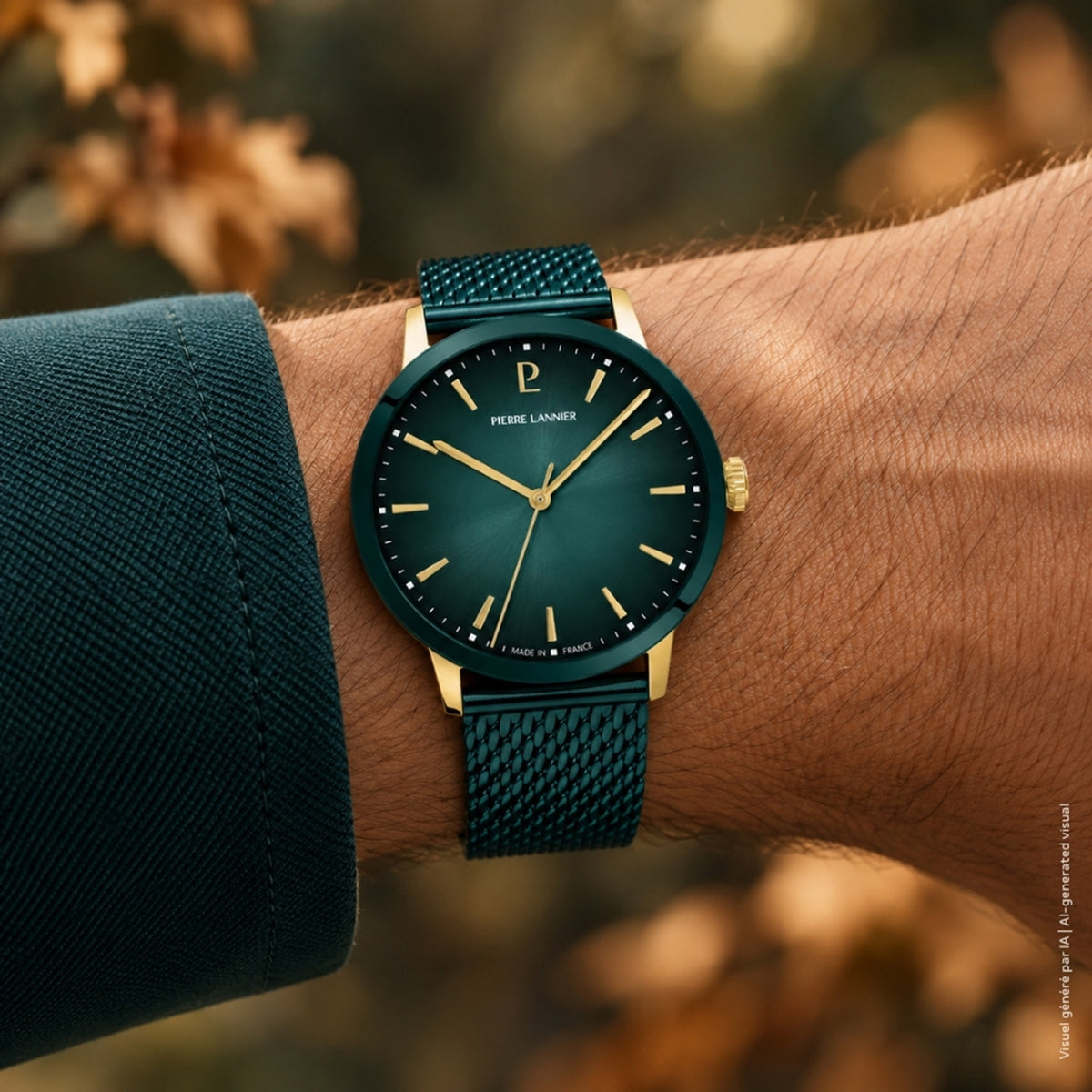 Men Quartz Green Dial Analog Mesh Watch 256G279