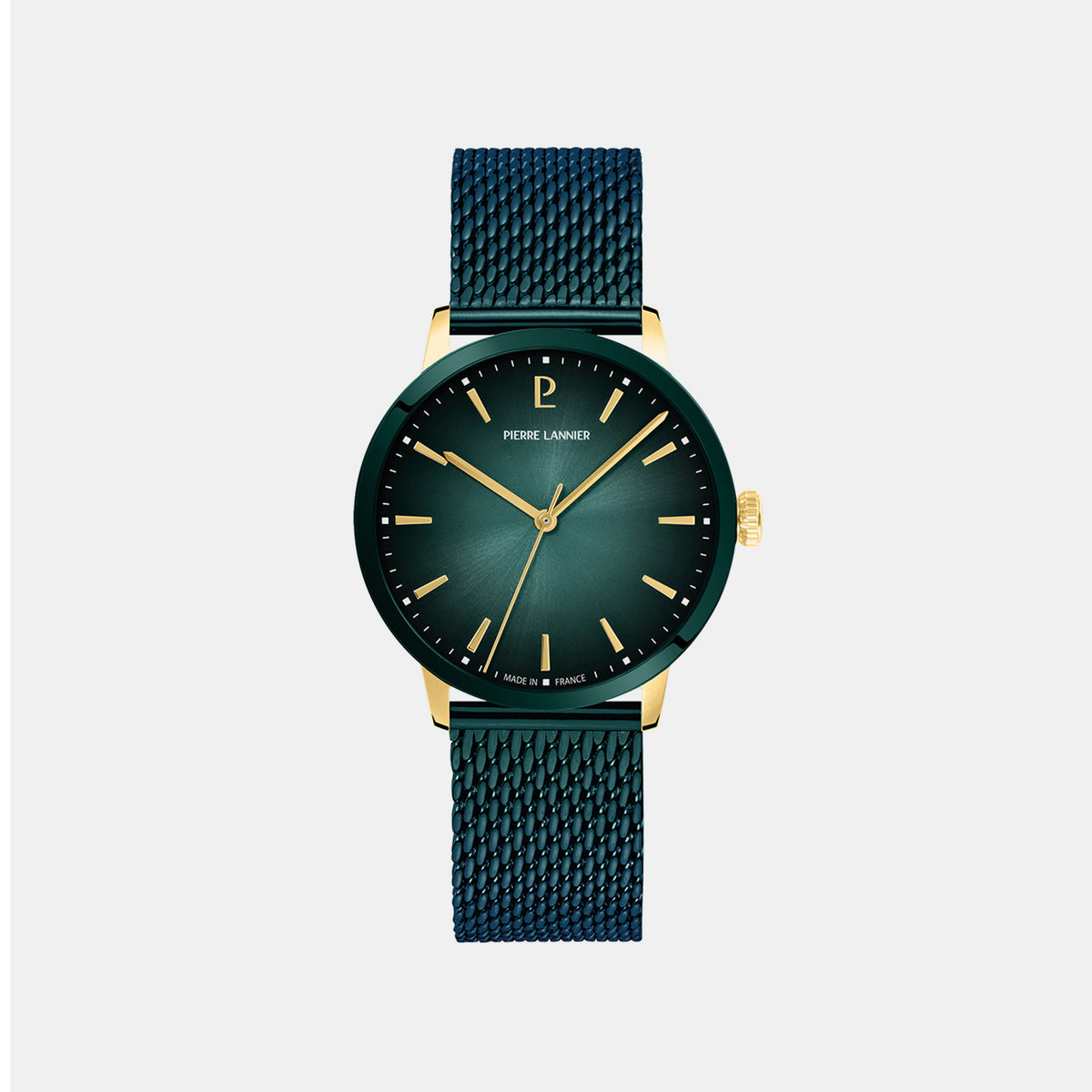 Men Quartz Green Dial Analog Mesh Watch 256G279
