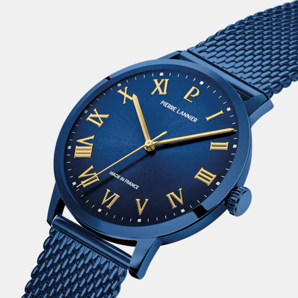Interval Men Quartz Blue Dial Analog Stainless Steel Watch 256G469